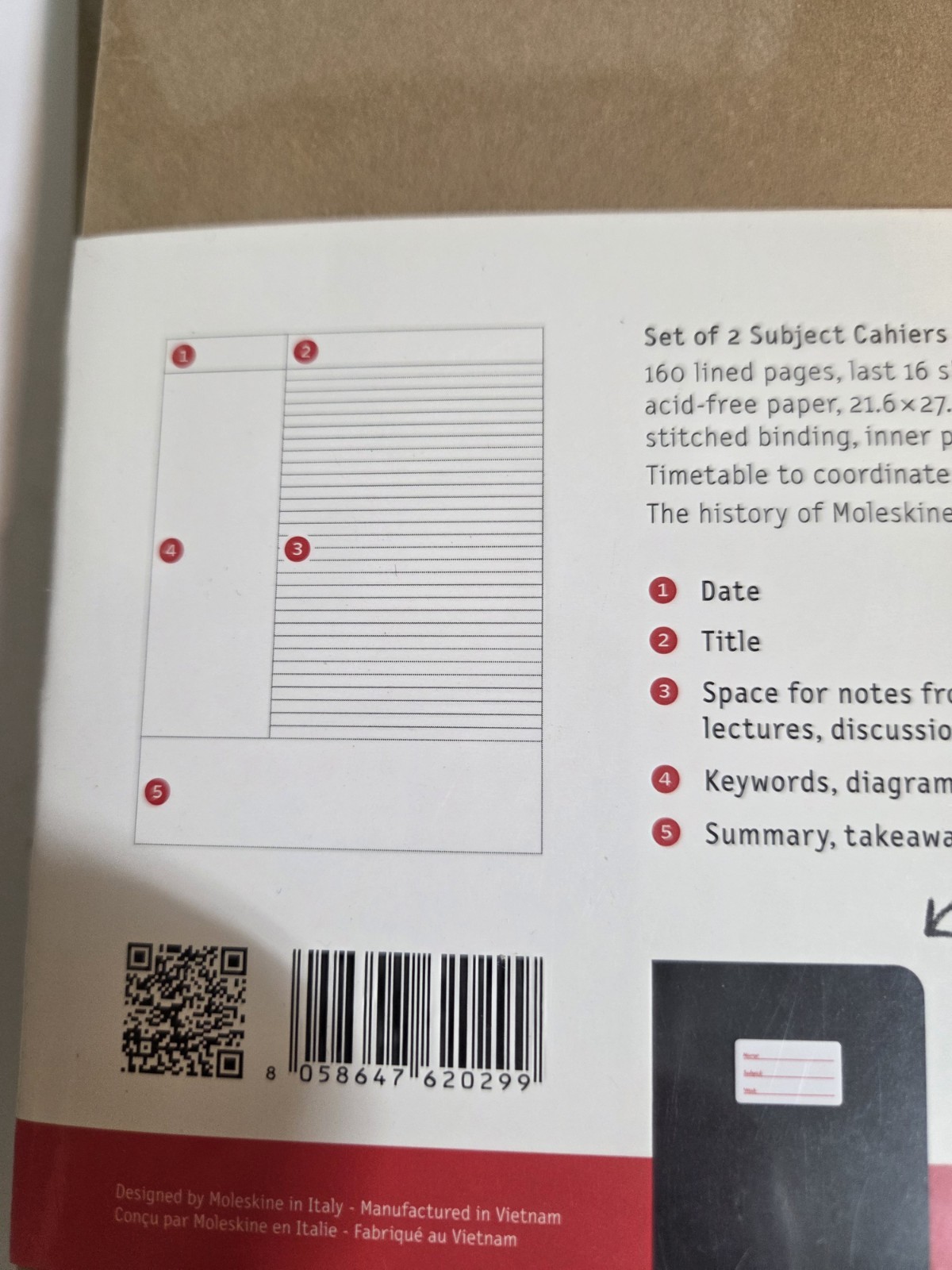 2 PACK Moleskine Subject Cahiers, Soft Cover 8-1/2″ x 11″ Black/Kraft Brown