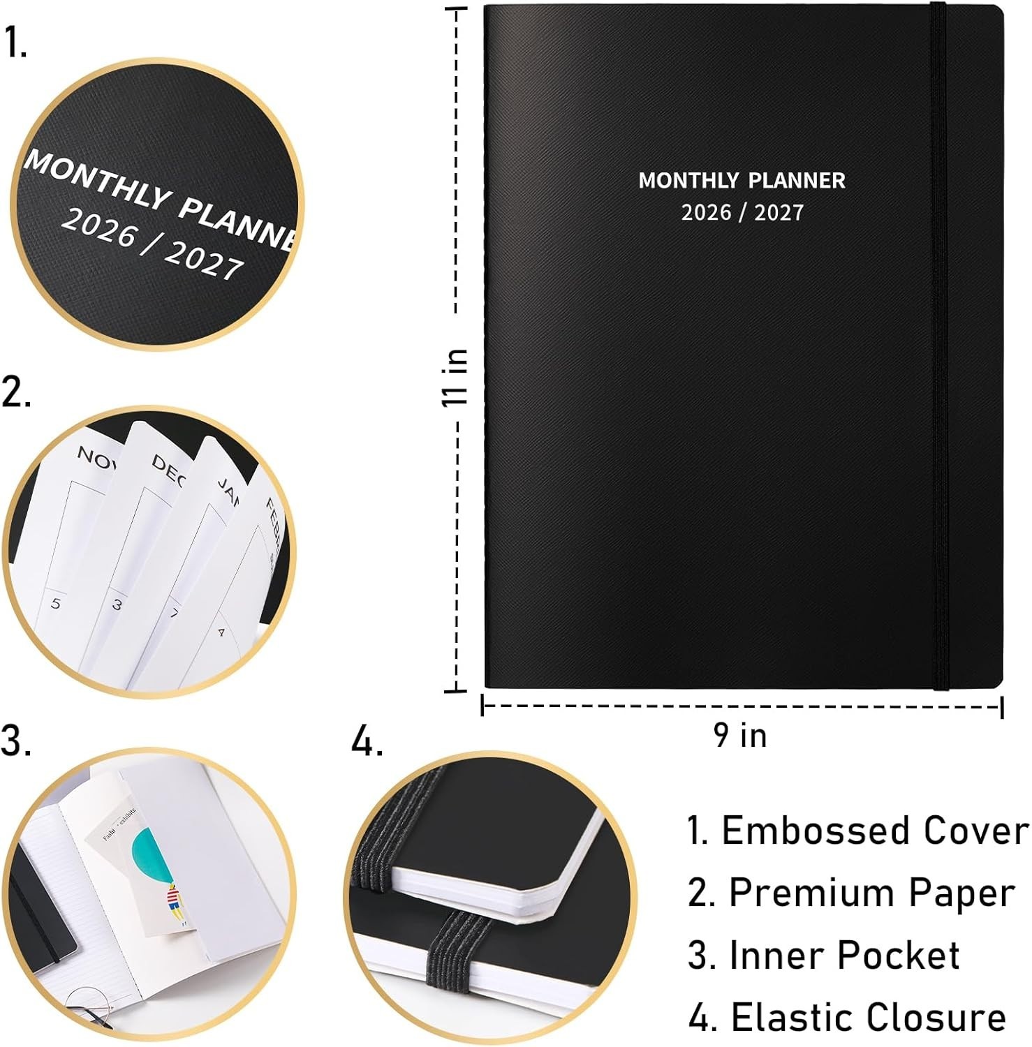 Monthly Organizer 2026 2027 Calendar 24 with Elastic Closure and Pocket
