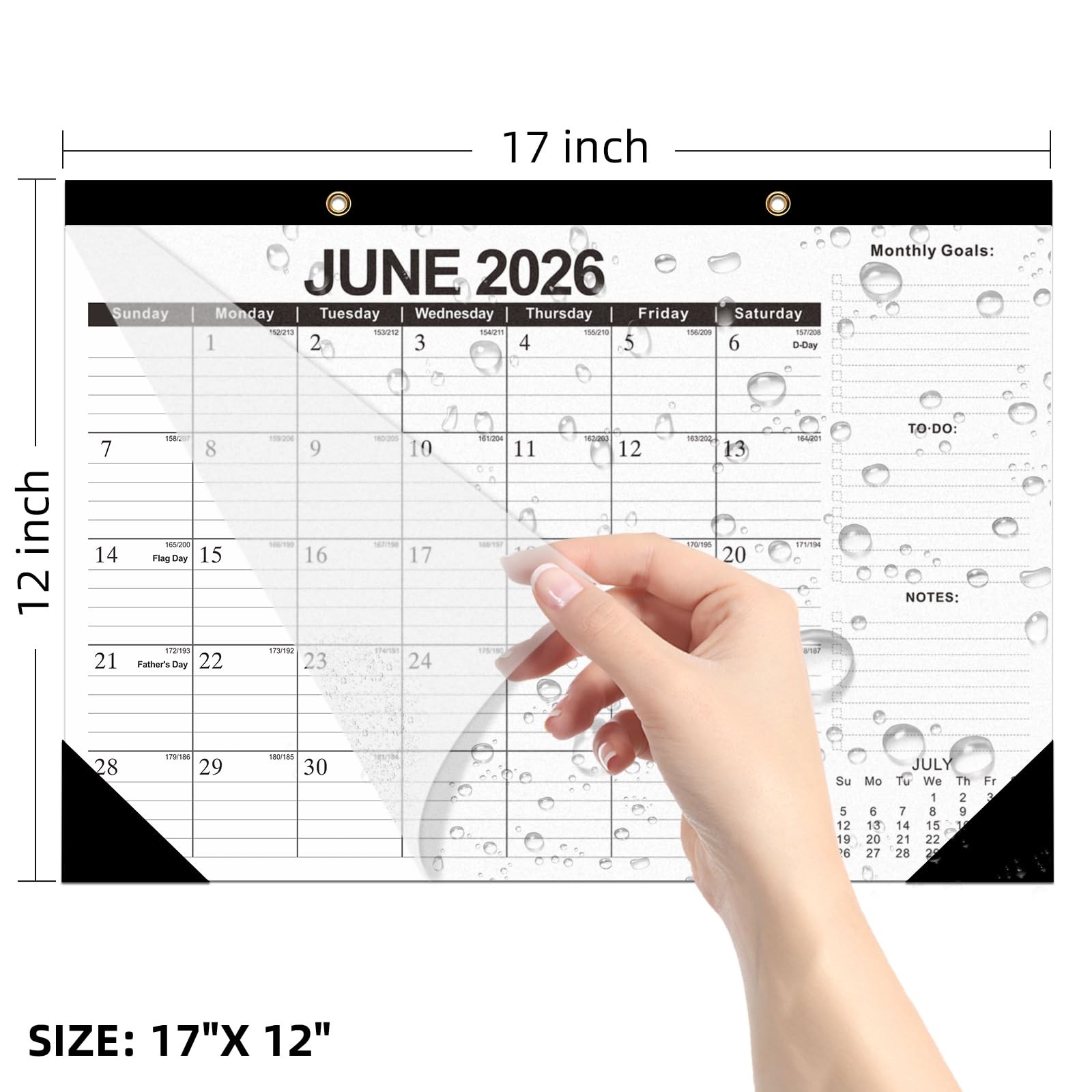 2026 Calendar Desk Calendars 2026-2027 Wall 17″x12″Jan.2026-Jun.2027, Black
