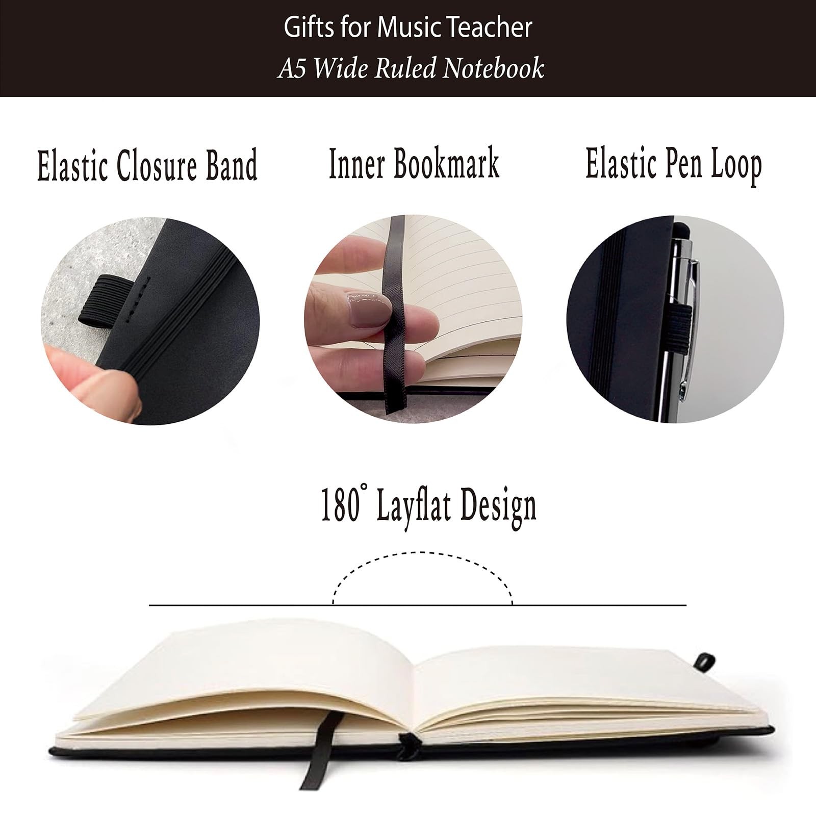 Music Lover Gift Women Men, Journal Black 200 Pages 8.4”x 5.7”,