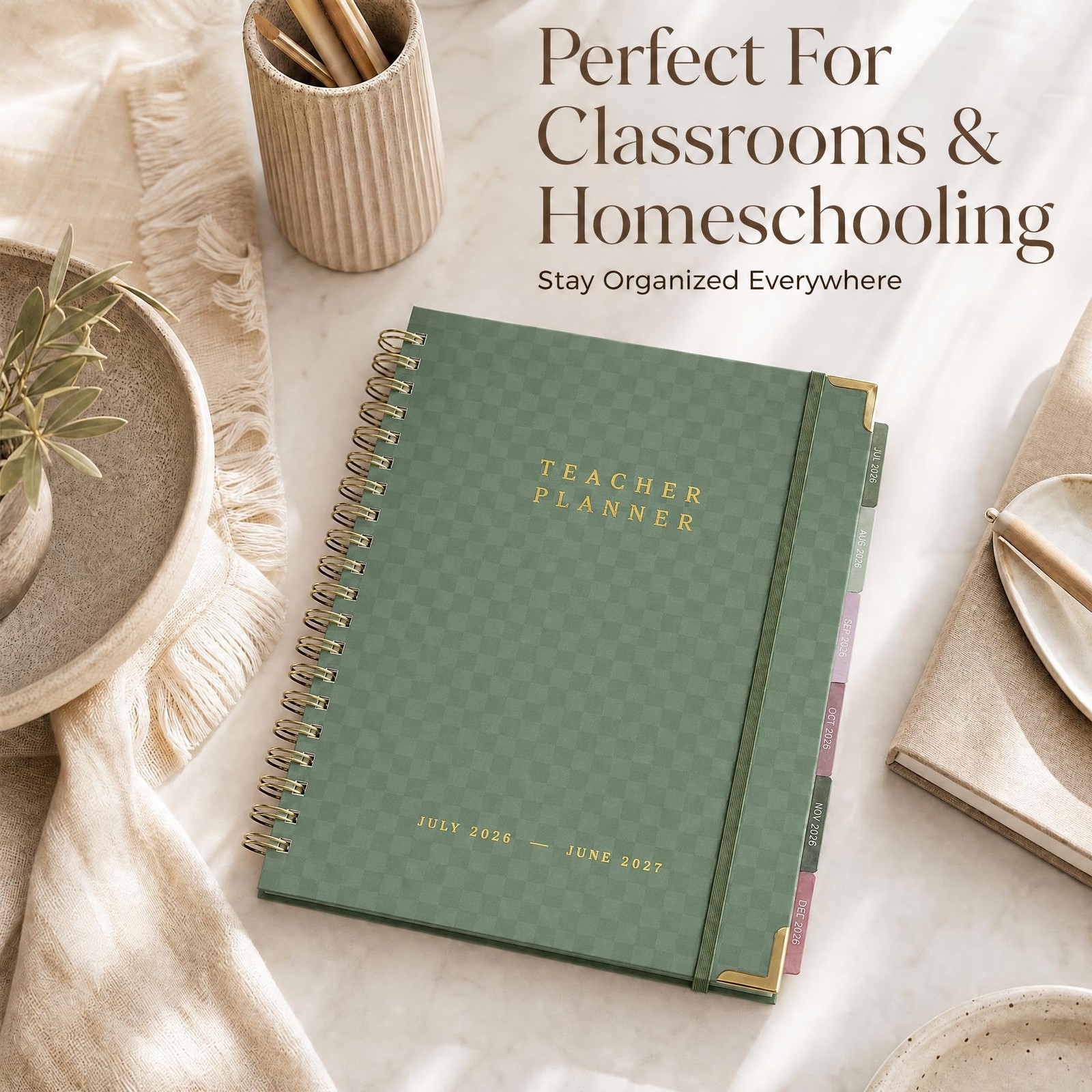 Aesthetic Teacher Planner For The 2026-2027 Academic 8.5 x 11 inches, Sage