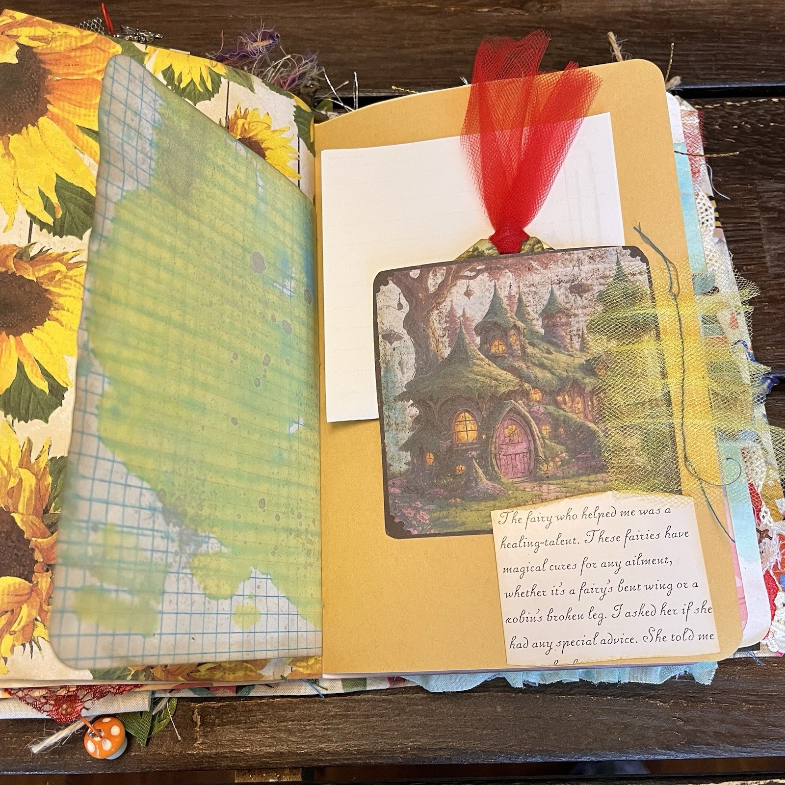Gnome Sunflower Themed Junk Journal Woodland Nature Softcover 3 Signatures