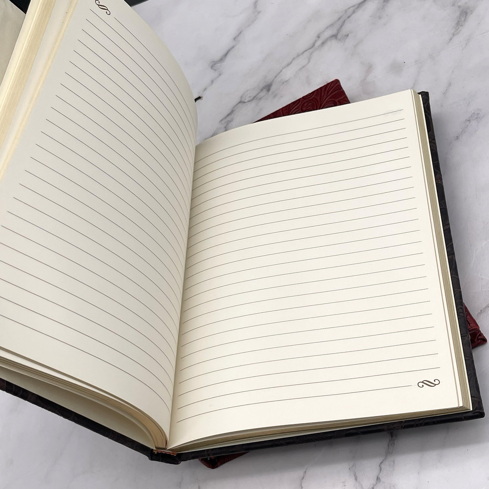 Set of 2 Leather Embossed Hard Cover Journal Notebook Gold Pages Travel Writing