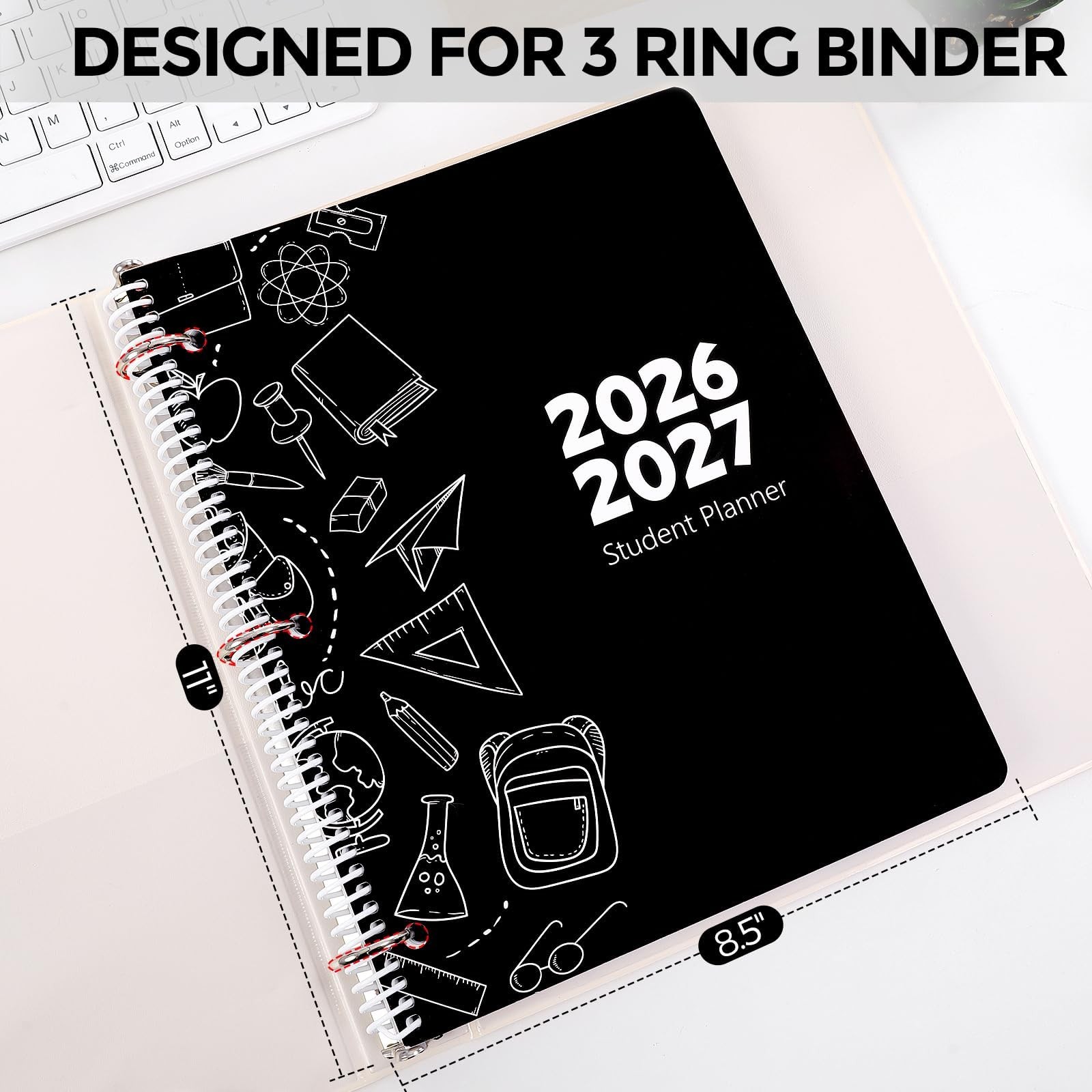 SKYDUE Student Planner 2026-2027 with 3-Hole Punch – Middle School Black