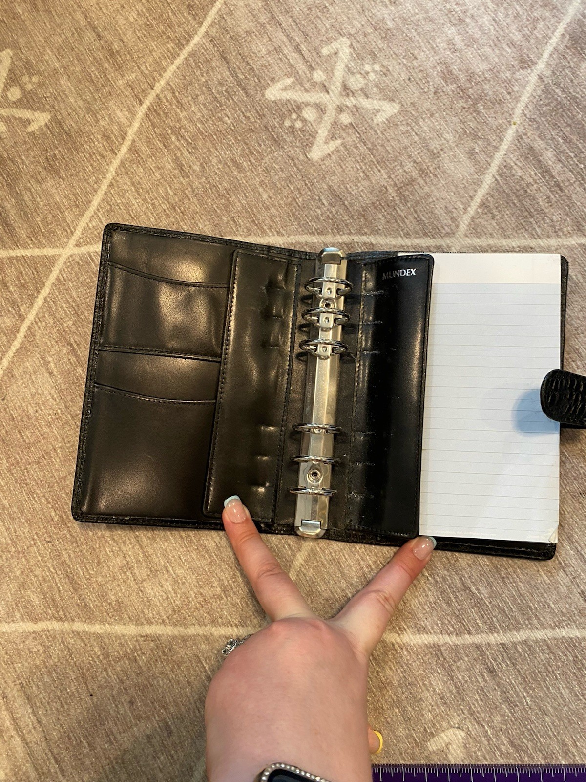 Mundex Vintage Planner Organizer Black Faux Croc Embossed Leather A6 7.5”x5”