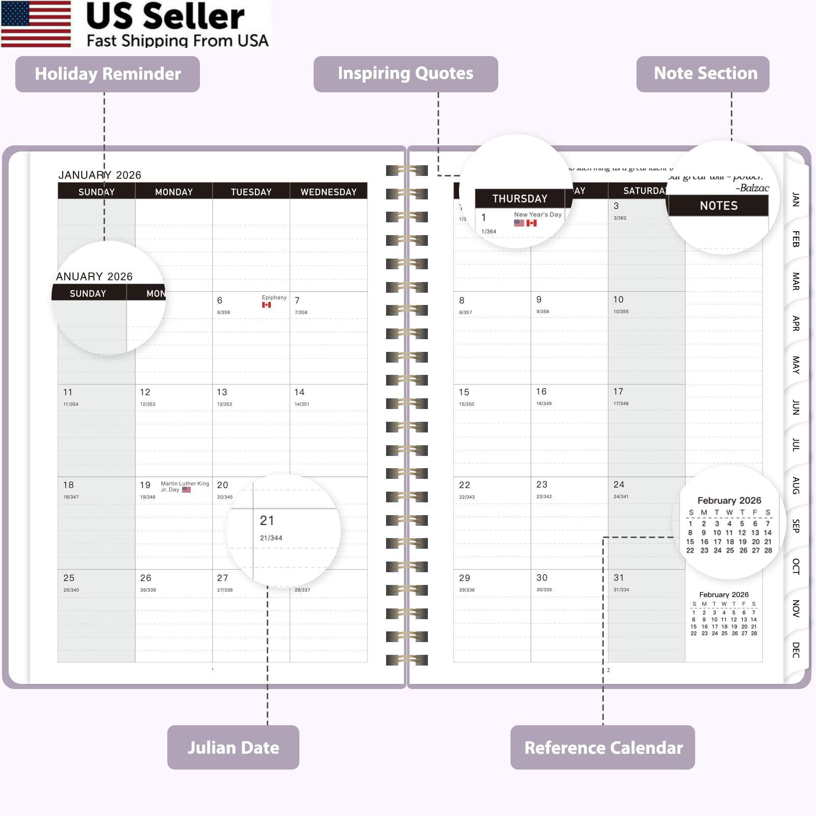 2026 Planner, Weekly and Monthly 6.3″x8.5″(Jan 2026-Dec 2026）, B-Purple