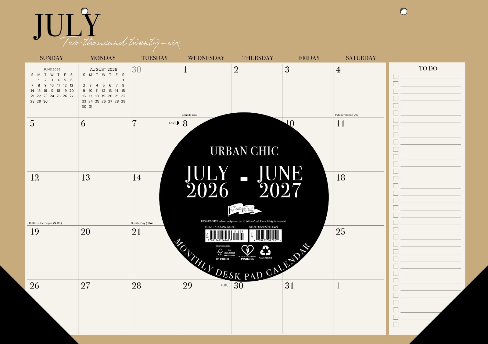 Urban Chic Academic Year July 2026 – June 2027 17″ x 12″ Small Monthly Deskpad