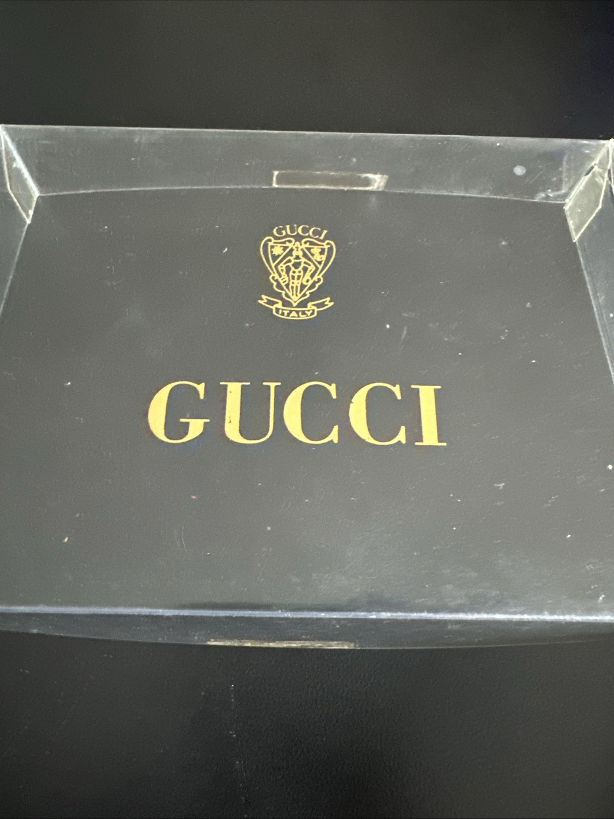 Vintage GUCCI Black Leather Pocket Diary Notebook Cover Set Pen Box Crest Rare