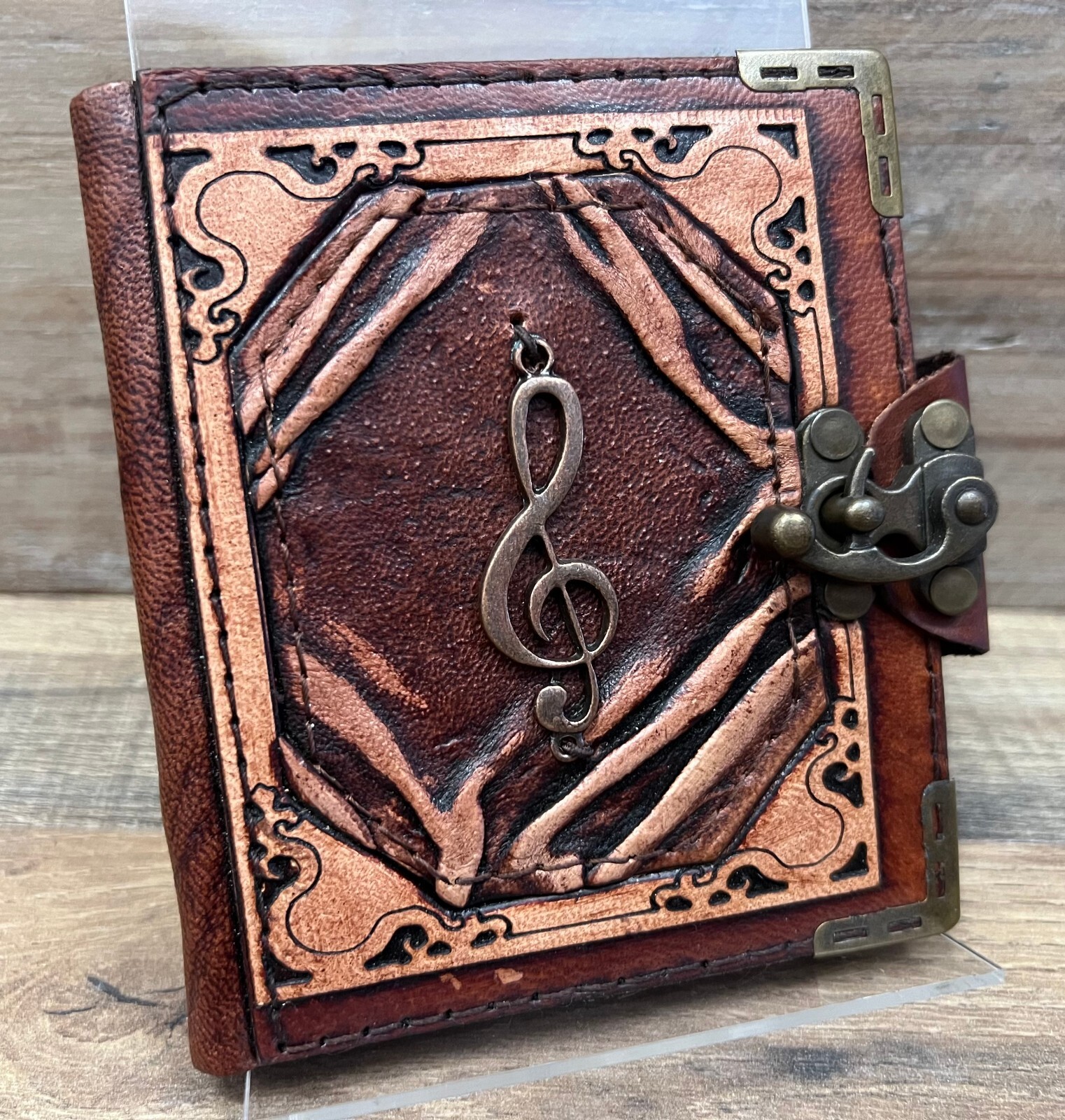 Music Note Handcrafted Embossed Leather Journal 5″ x 4.5″