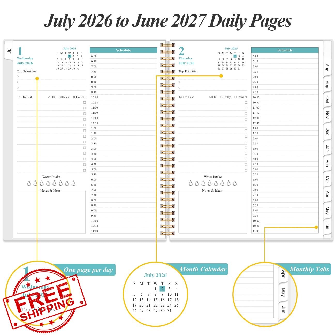 Yaridar 8.5″x11″ Pink Flowers Planner 2026-27