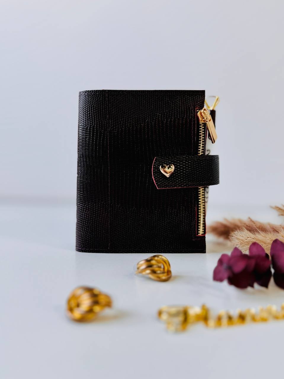 Burgundy handcrafted leather gift. Burgundy handmade planner wallet organizer.