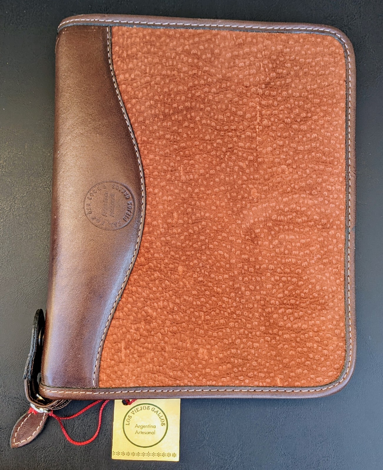 Brown Suede Organizer Smooth Leather 10.5″x8″ Los Gallos Argentina w/ Tag 6-Ring