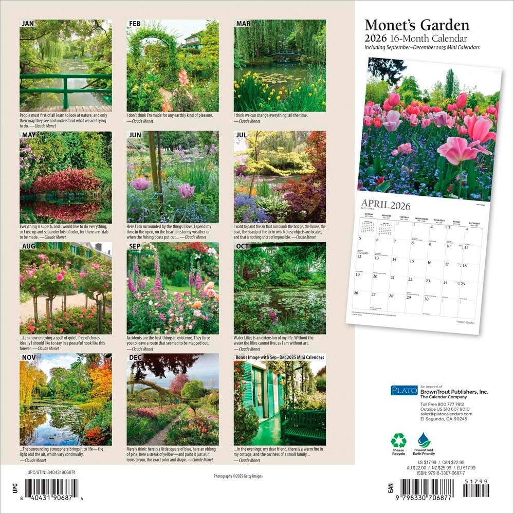 Monet’s Garden | 2026 12×24″ (Hanging) Monthly Square Wall Calendar