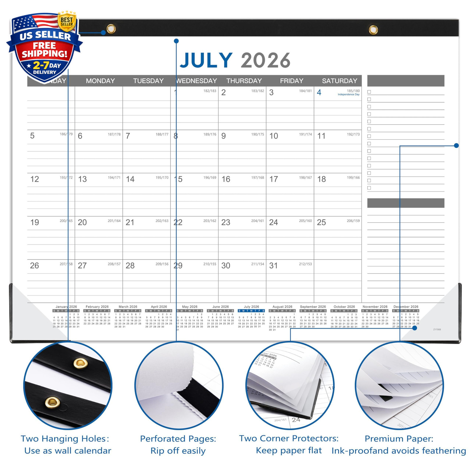 2026-2027 Large Desk Calendar Pad, 18-Month (17″ x 12″) with Corner Protectors