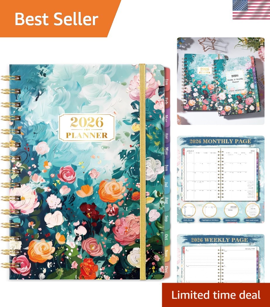 Chic 2026 Planner – Floral Design, Elastic Closure, 6.3″ x 8.4″ with Back Pocket