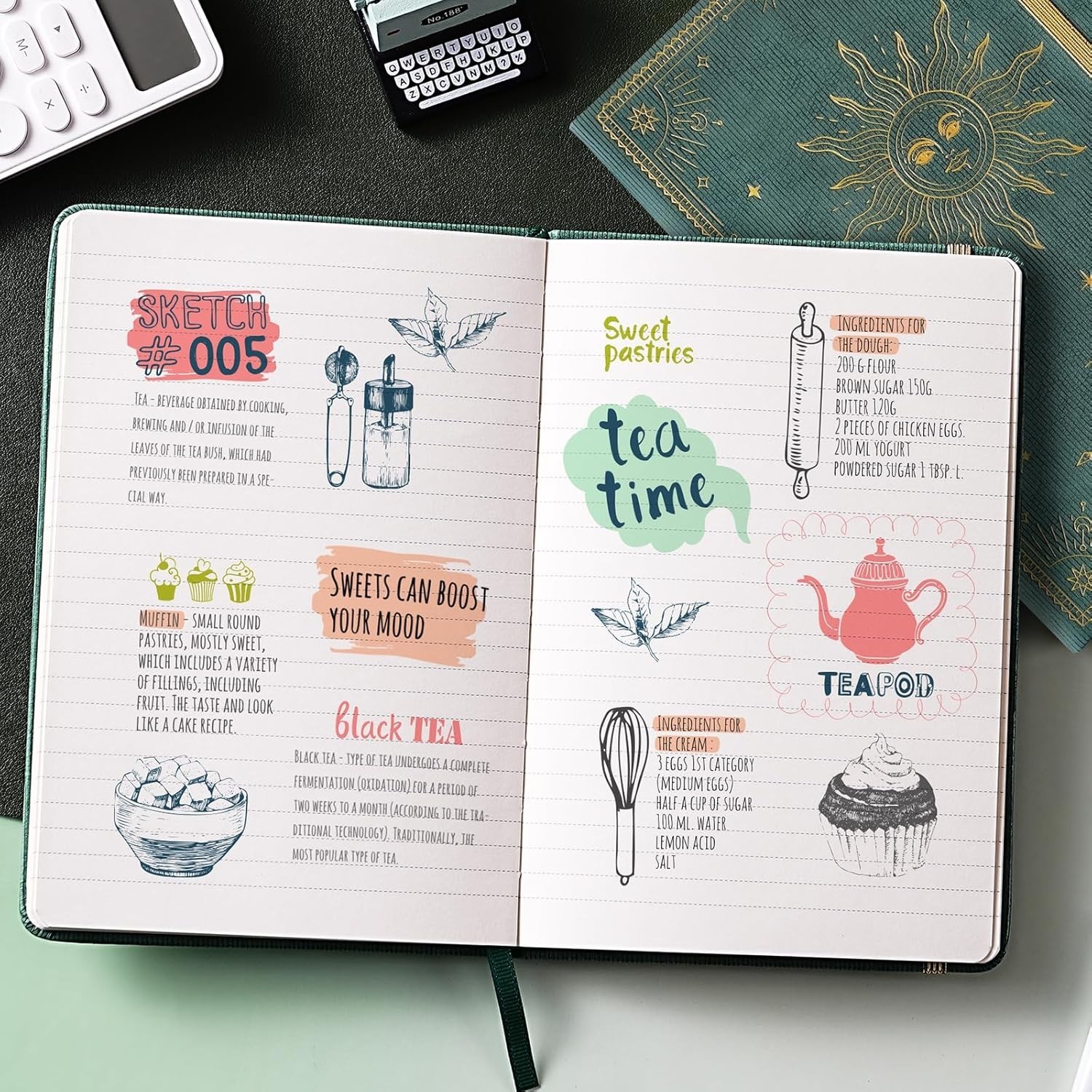 Compact Writing Notebook with 144 Thick Ruled Pages & Expandable Pocket – Cyan
