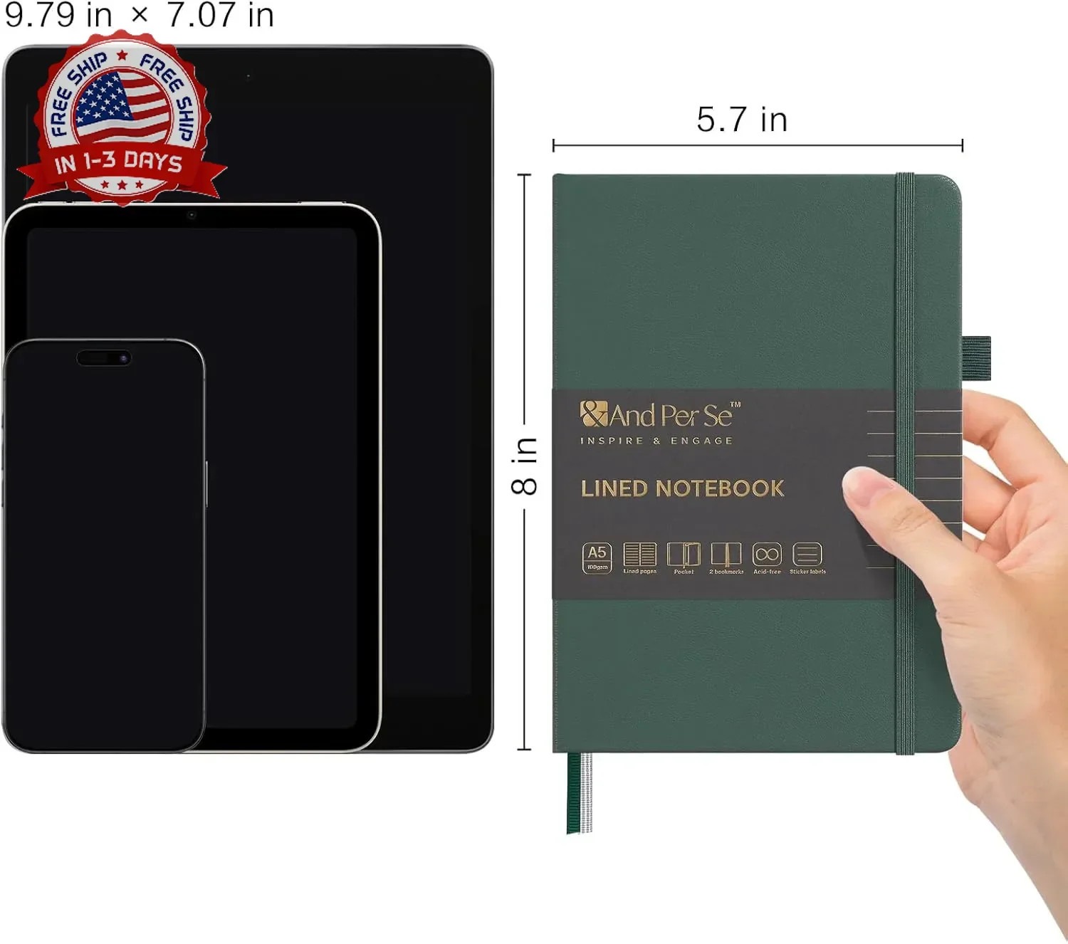 &And Per Se Lined Journal Notebook, 160 Pages, A5 5.7 x 8 inches College Ruled T
