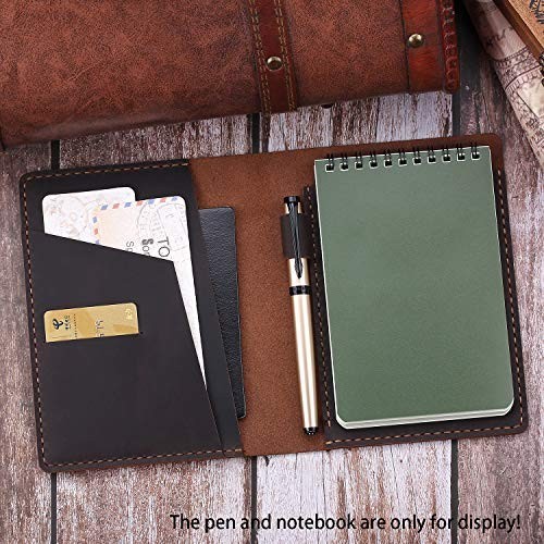 Leather Notebook Cover for 4” x 6” Notepad, Spiral Top Bound, Pen Holder – Cof