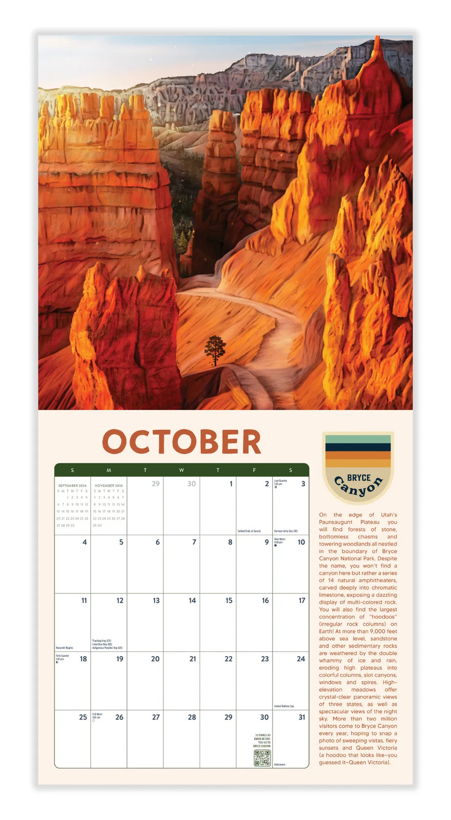 Illus. National Parks Calendar 2026 | 12″ x 24″ 12 Month | Marble City Press