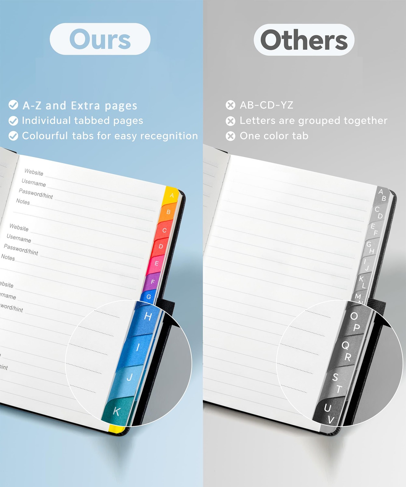 Password Book with Colorful Alphabetical Tabs, 8.4″ x 5.8″ Hardcover Password…