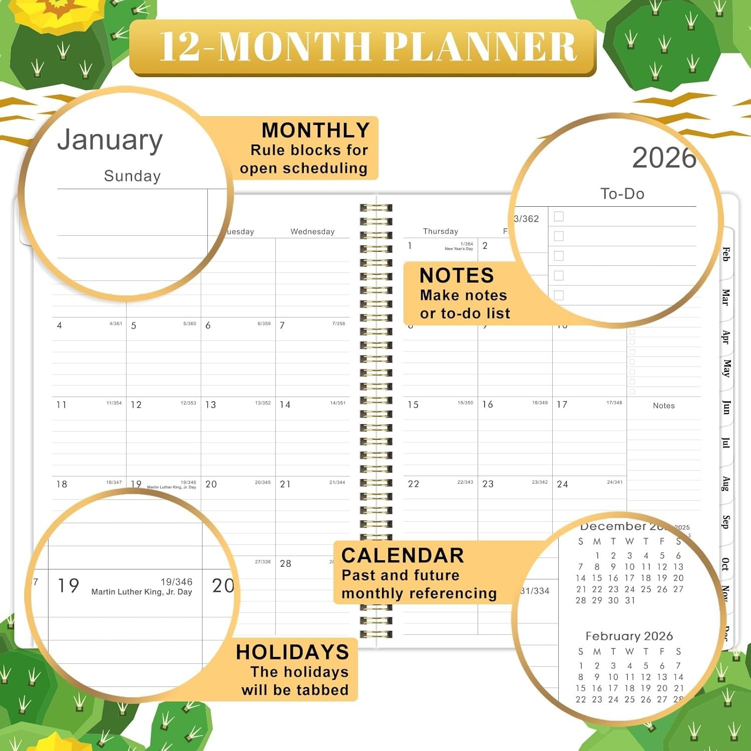 2026 Stylish Weekly & Monthly Planner – 9″ x 11″ with Durable Twin-Wire Binding