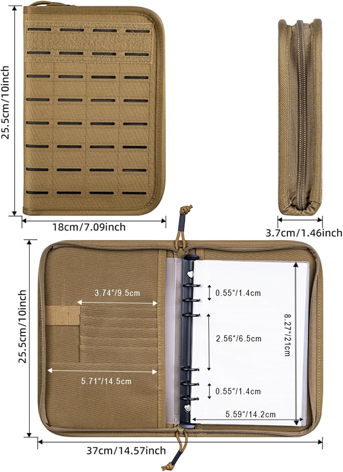 Tactical Notebook Padfolio Ring Binder – Refillable 6-Ring A6 Binder, Zip Hardco