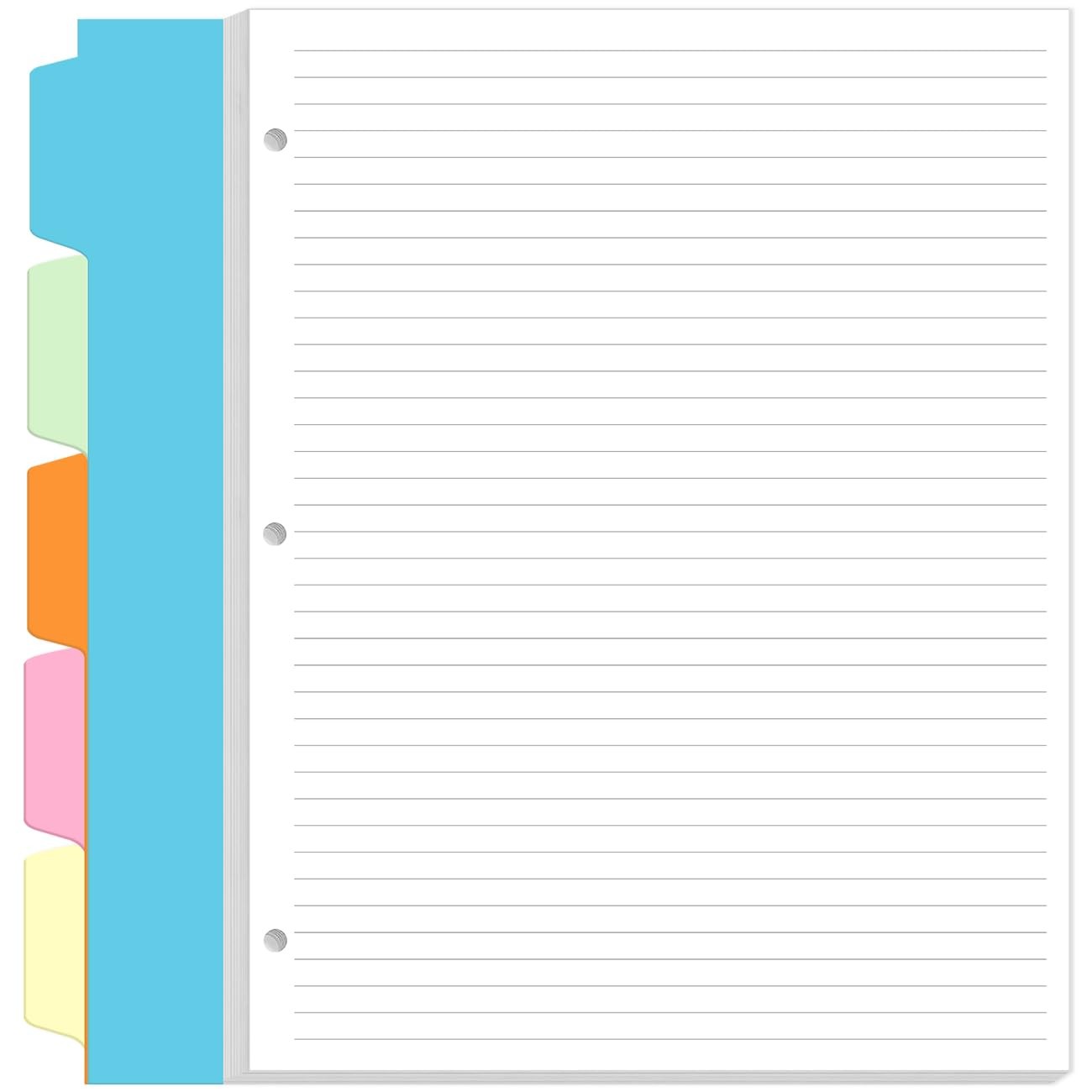 Loose Leaf Paper 3 Hole 50 Sheets/100 Pages 5 Sheets Dividers A4 Binder 8.5″ x