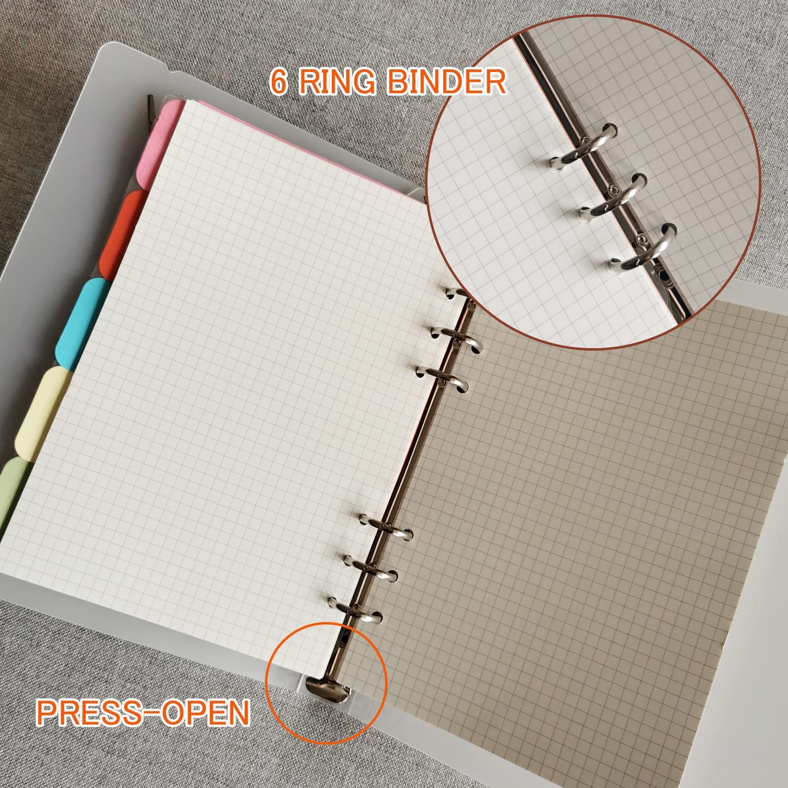 135 Sheets/270 Pages A5 6Hole Binder Notebook Refill Graph Paper Sets
