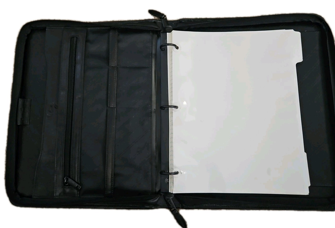 Vintage Scully BLACK LEATHER 10″ x 13.5″ 3-Ring Zip Binder Folio Slots/pockets