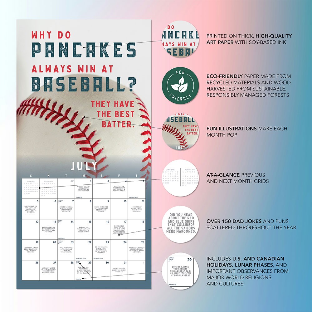 Dad Jokes Calendar 2026 | 12″ x 24″ 12 Month Calendar | Marble City Press