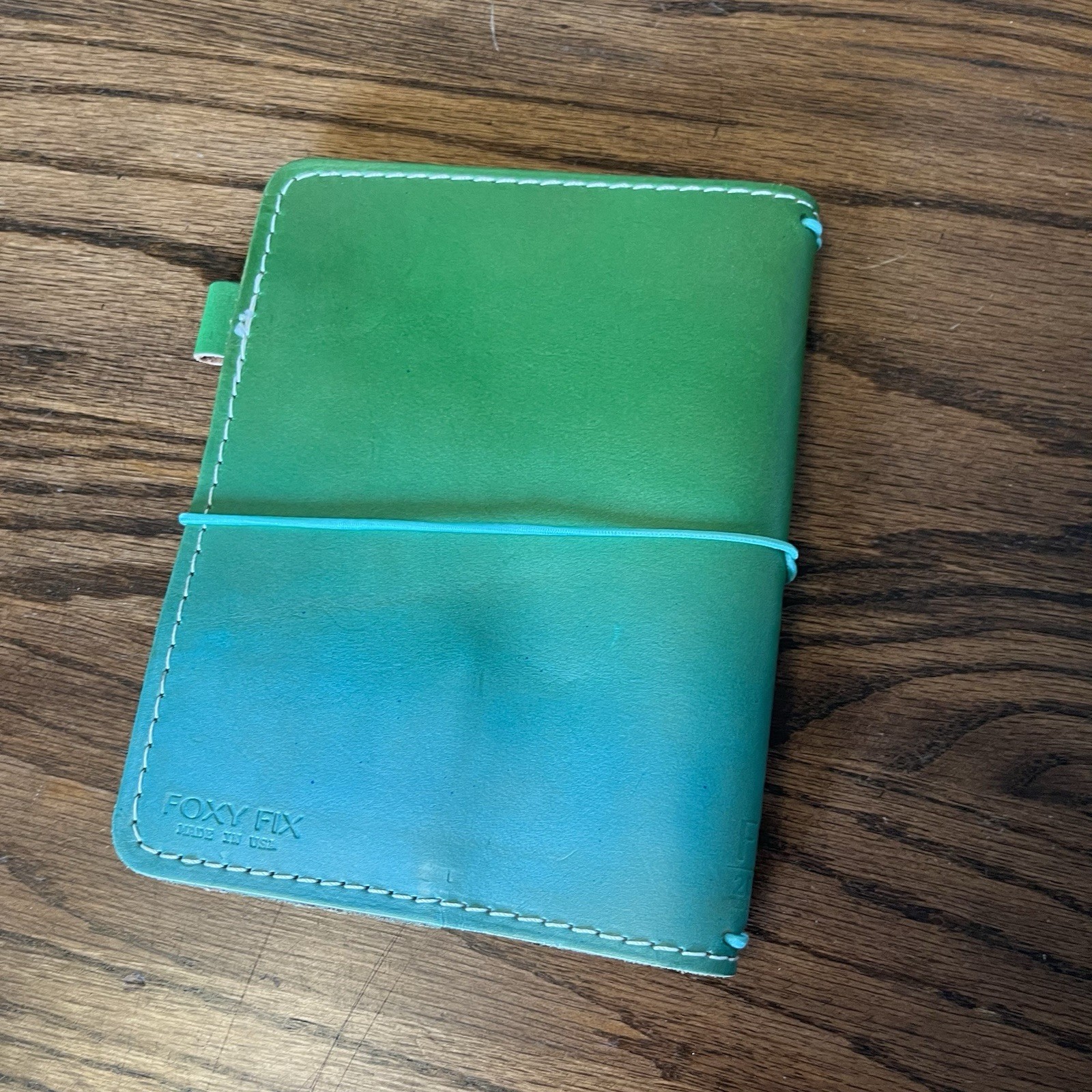 Foxy Fix Ombré Green Leather String Travelers Notebook Journal Cover Pen Holder