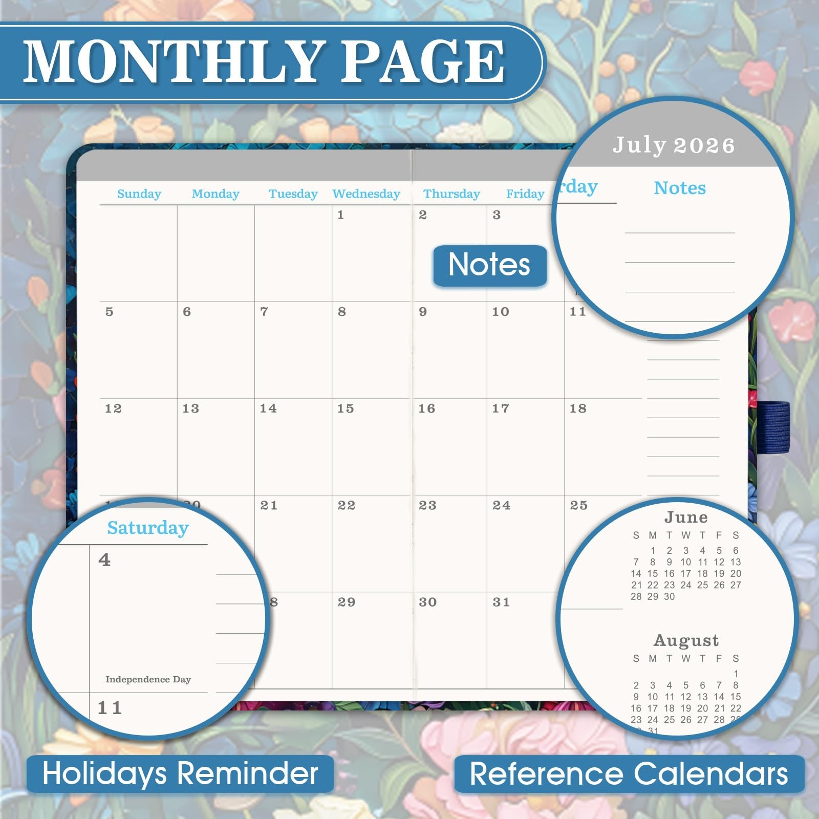 2026-2029 Pocket Planner 3 Year Monthly Calendar Elastic Closure Colorful