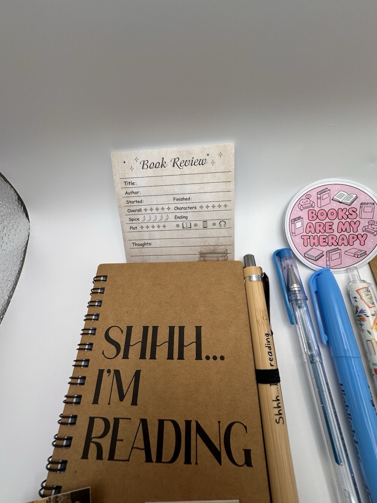 “SHHH… I’M READING” Spiral Bound Journal Set w/ Pens, Pad & Stickers blue set