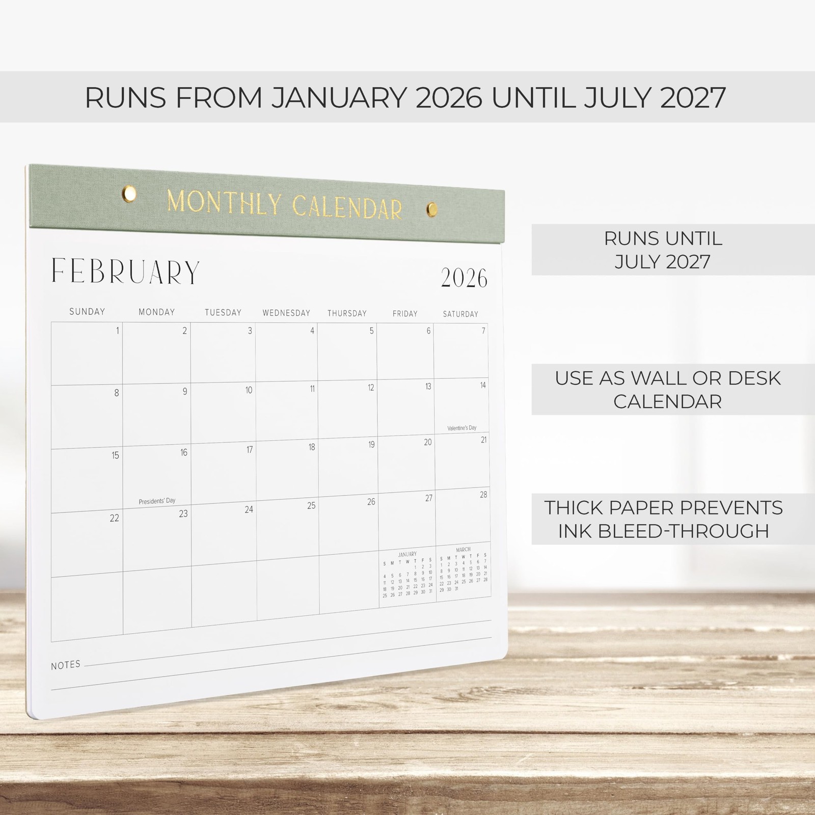 Aesthetic 2026-2027 Desk Calendar – Runs From January 2026 Until July 2027 – …
