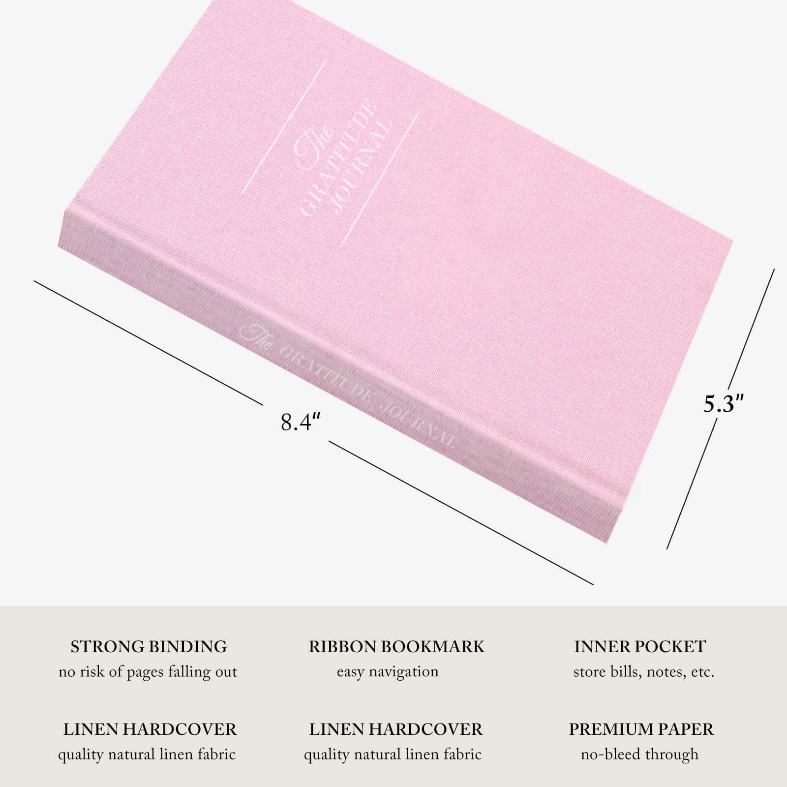 The Gratitude Journal – for More Mindfulness, Happiness, 5×8 inches, Pink