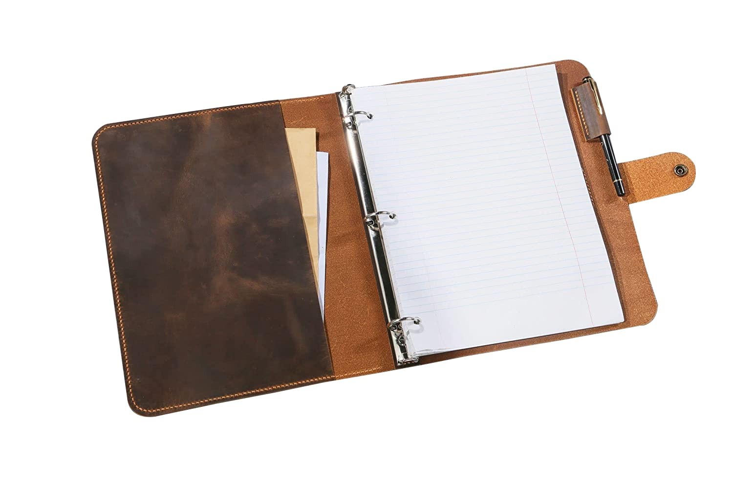 Handmade Leather 3 Ring Binder Portfolio, Letter Size 8.5 x 11, Vintage Organ…