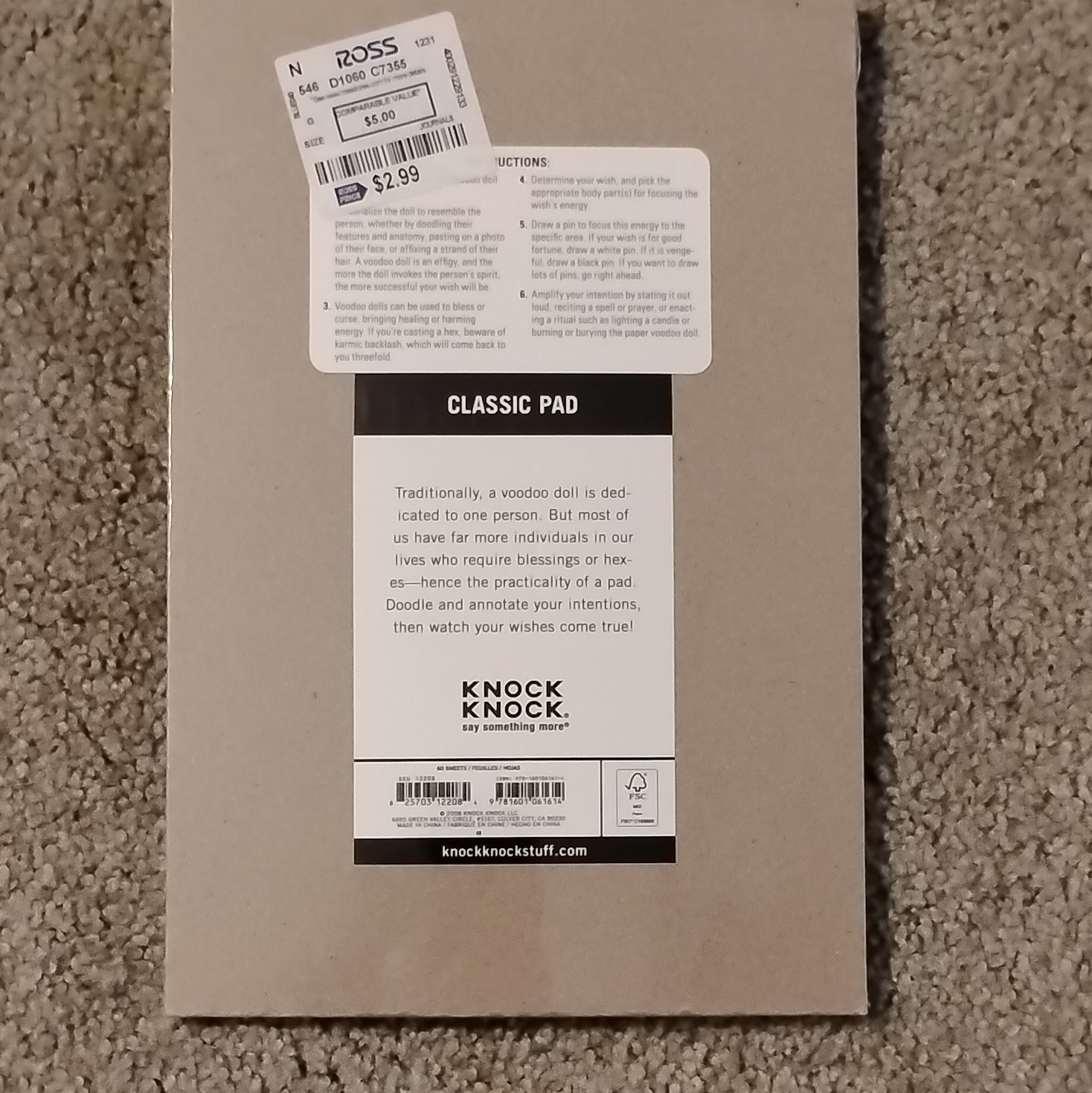 Knock Knock Paper Voodoo Classic Pad Cardboard Cover Blank Journal MPN 50279