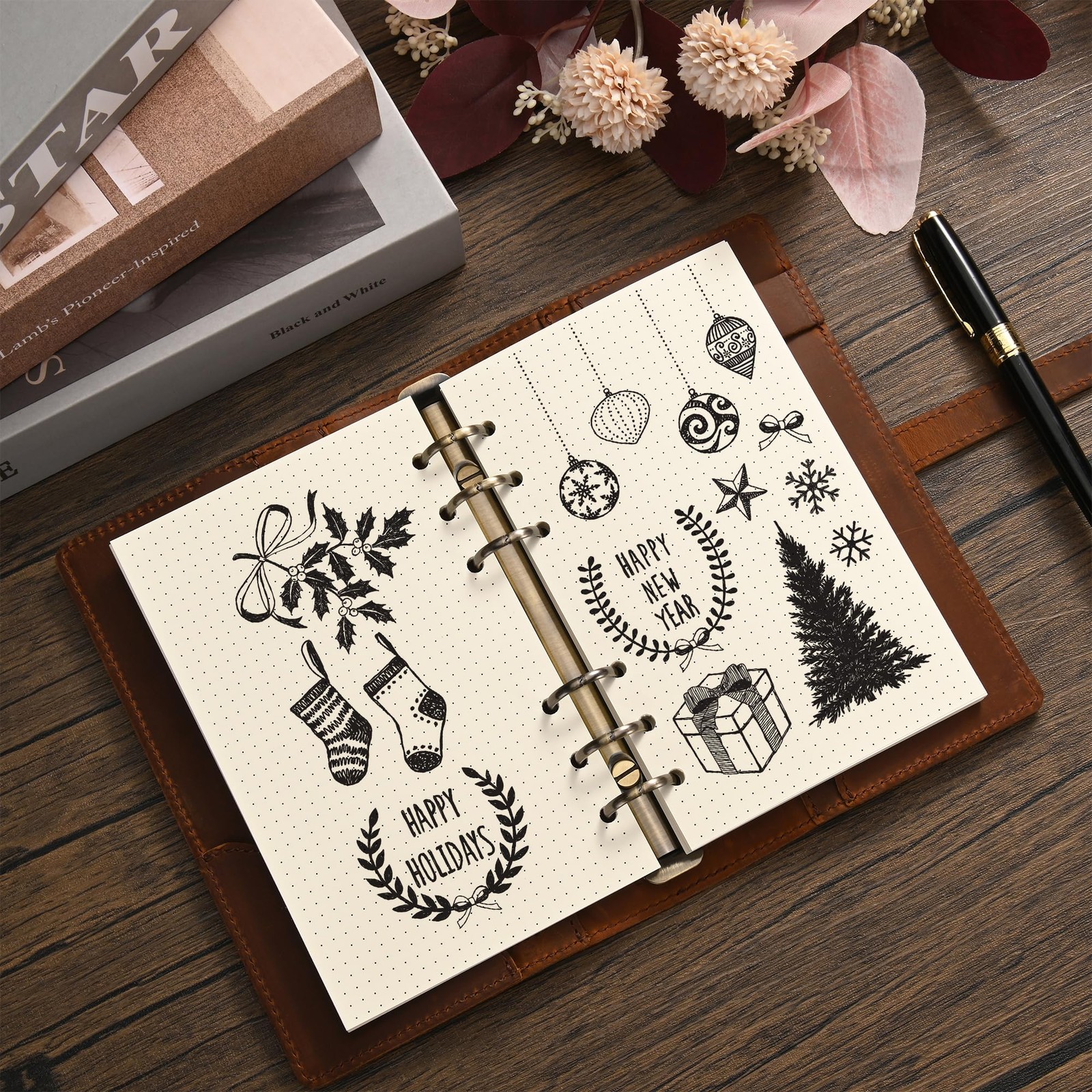 2 Packs A6 Dot Grid Paper, 6 Hole Punched,A6 Dotted Refill Paper for Beige