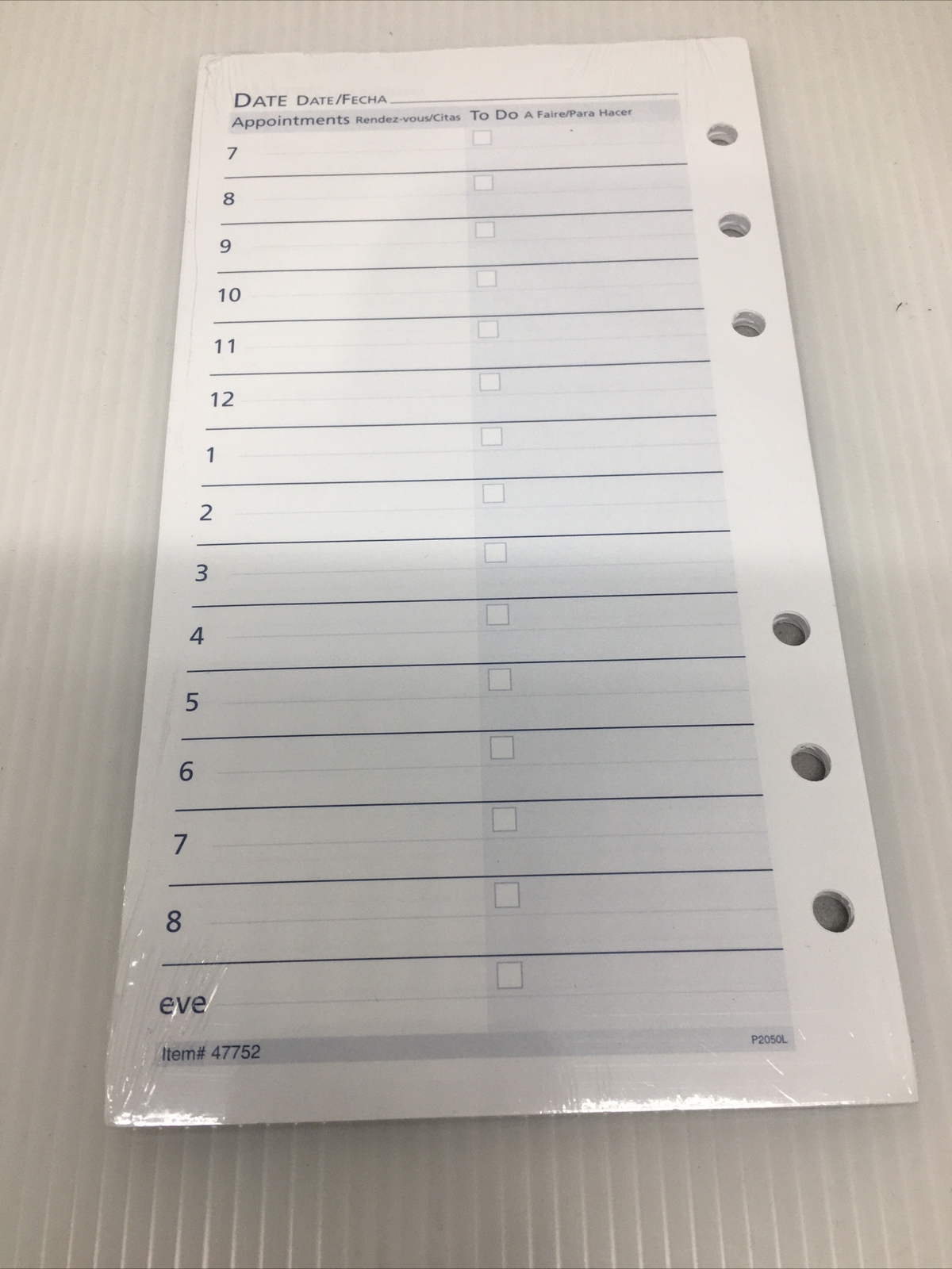 At-A-Glance #47752 2 Pages Per Day Refills 3 3/4 x 6 3/4, fits 6 ring 32 per pk