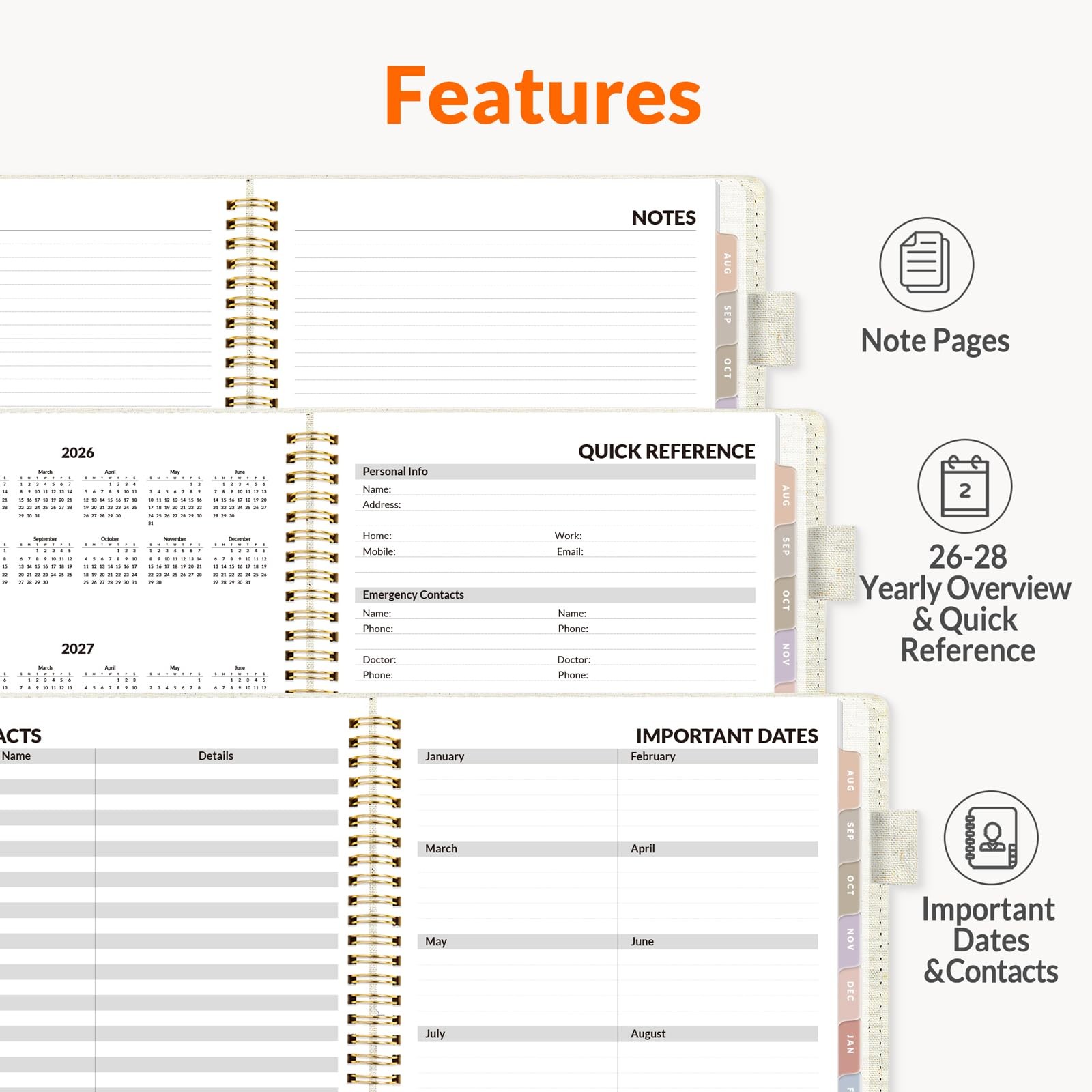 SUNEE 2026-2027 Weekly & Monthly Planner 6.4″x8.5″ – 12 6.4″x8.5″, Beige