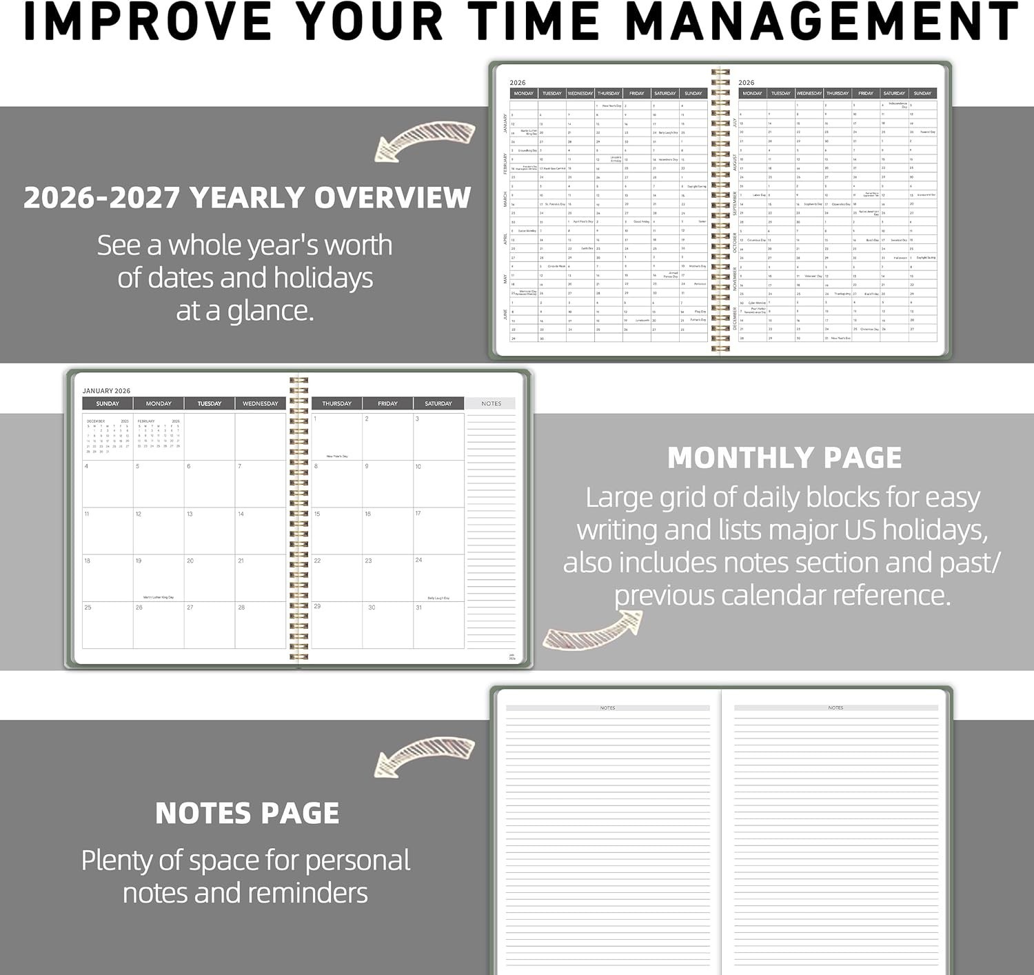 Monthly Planner 2026-2027 Water Resistant PVC Cover Spiral Bound Calendar for…
