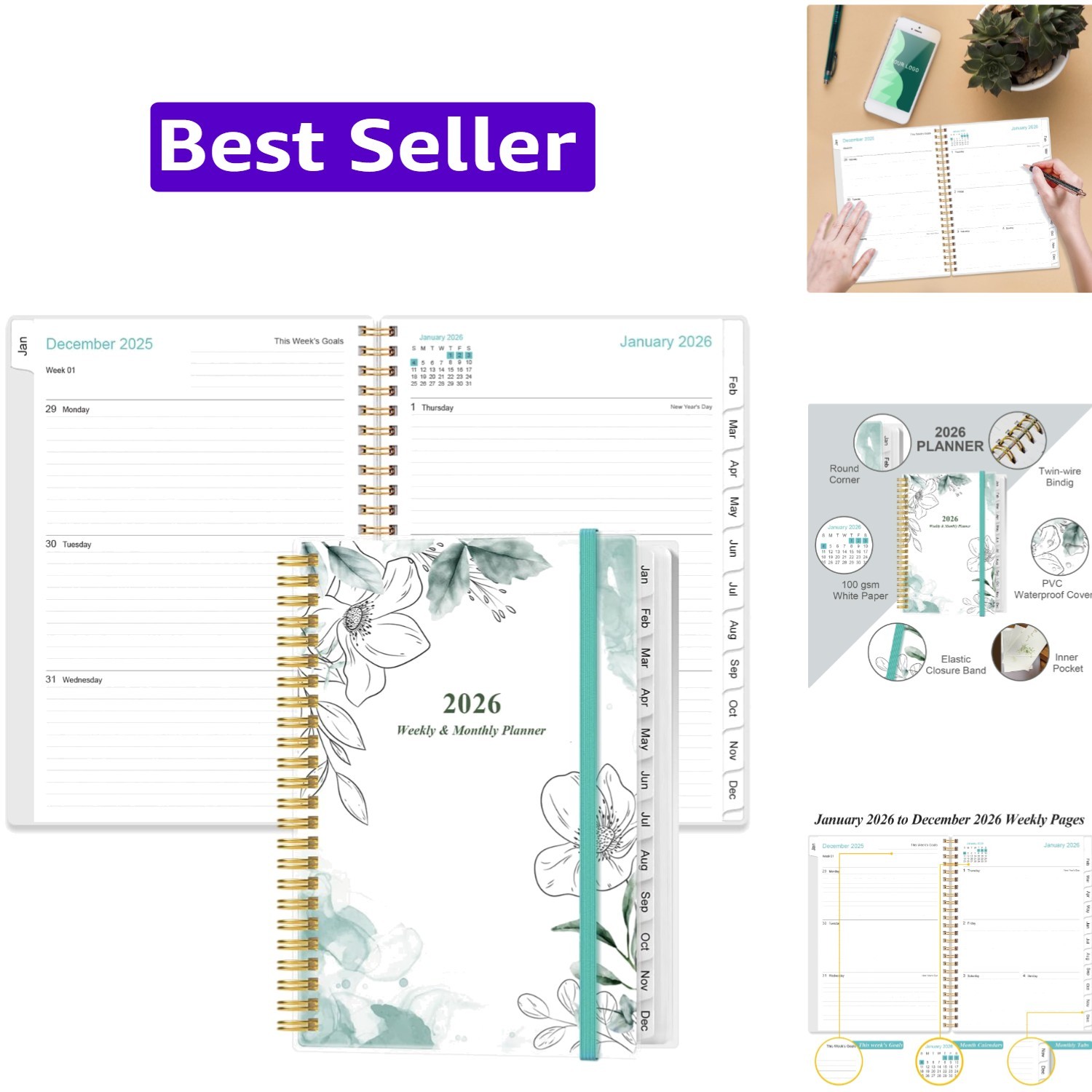 Planner 2026 – A5 Weekly & Monthly Planner Spiral Bound, January 2026 to Dece…