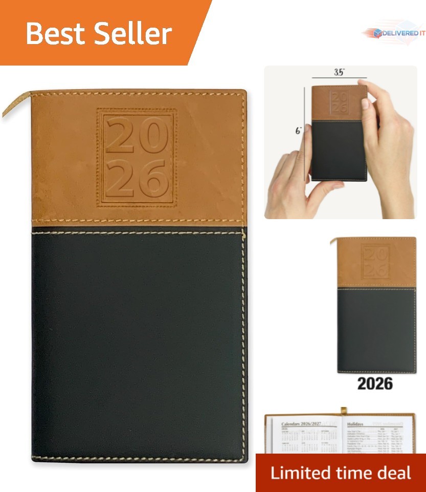 Pocket Calendar Faux Leather 3.5×6 Weekly Planner Organizer with Notepad