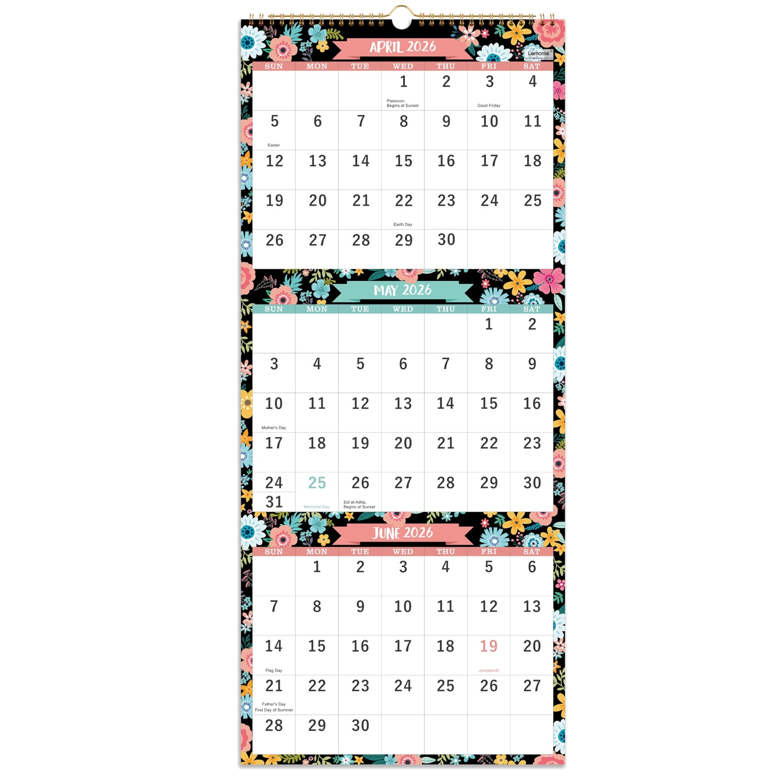Calendar 2026-2027 – MAY 2026 – JUNE 2027, 3 Month Display Black