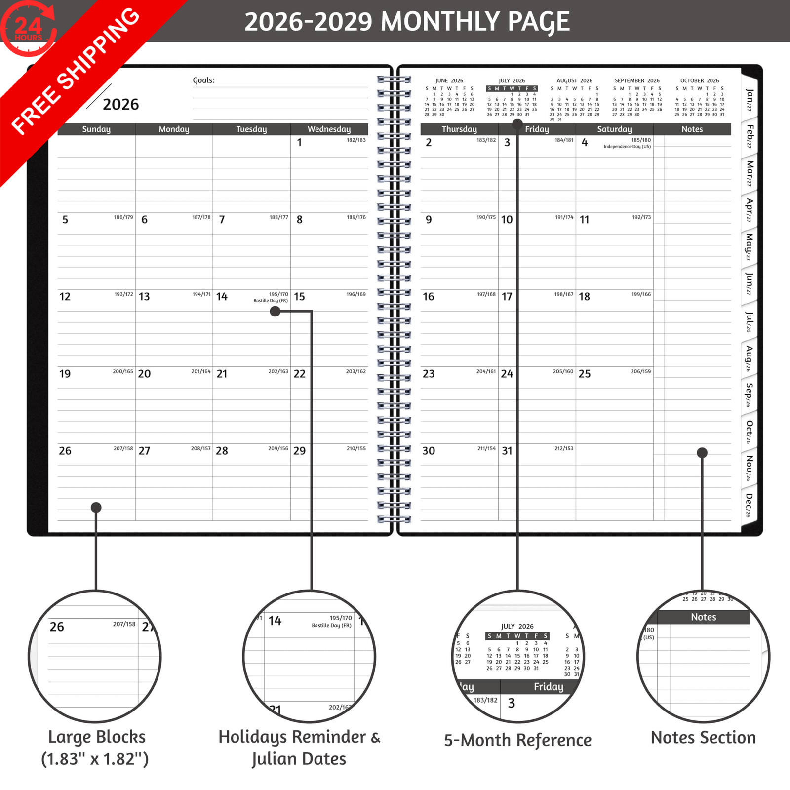 Monthly Planner 2026-2029, 36 Months Calendar 2026-2029 8.5” x 11”