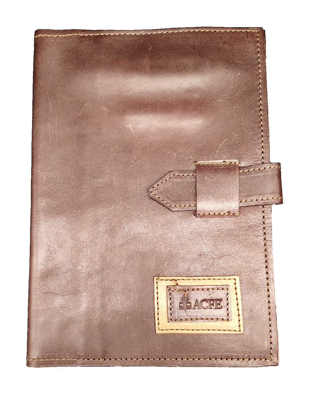 Vintage Soft Brown Leather Slide Tab Pocket Folio Case Notebook Cover 9 x 13″