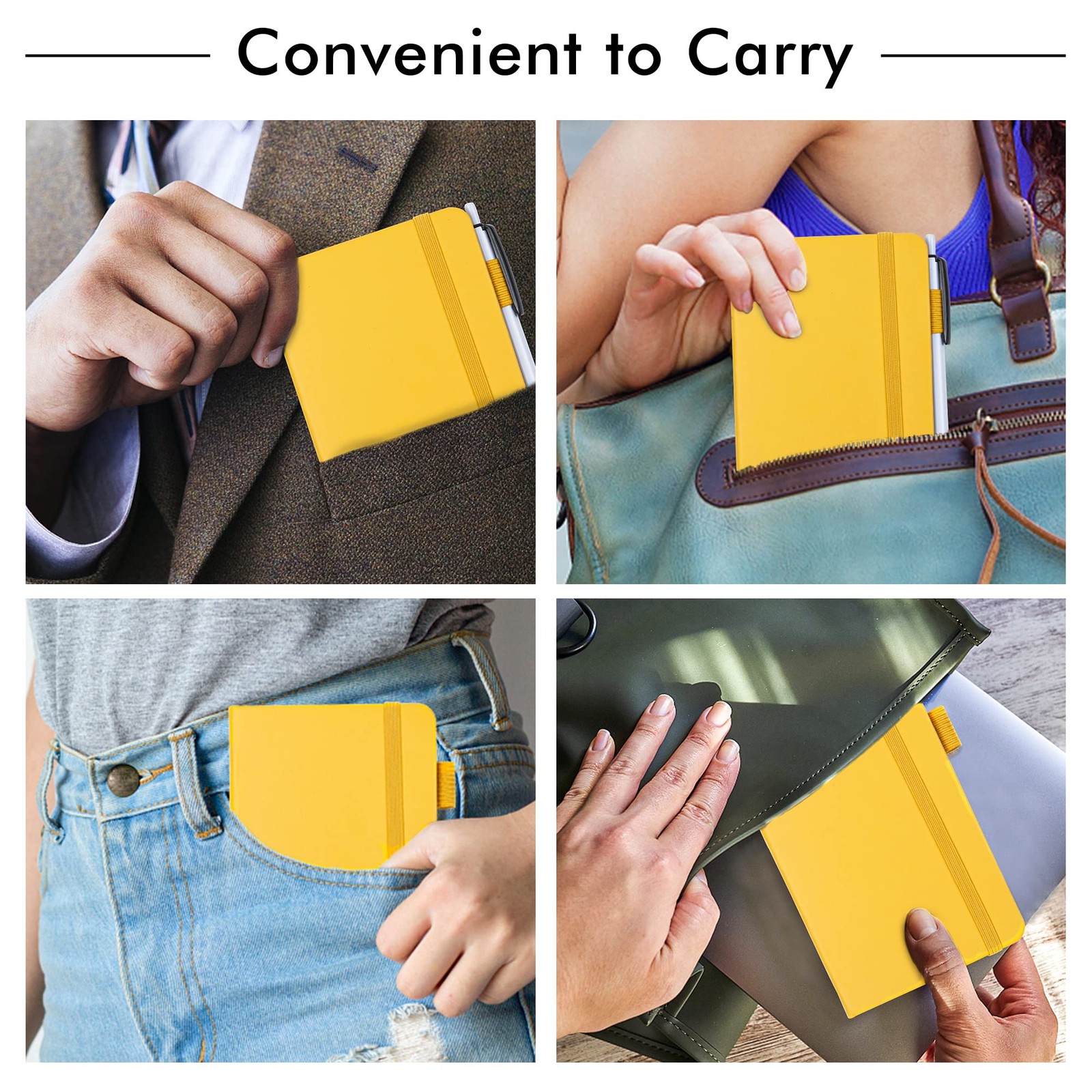 feela 3 Pack Pocket Notebook Journals with 3 Black Pens, A6 Mini 3 Yellow