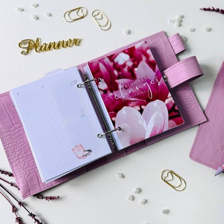 Luxury Genuine Leather Mini Planner Set – Pocket Size A7 – Lilac Croc Embossed