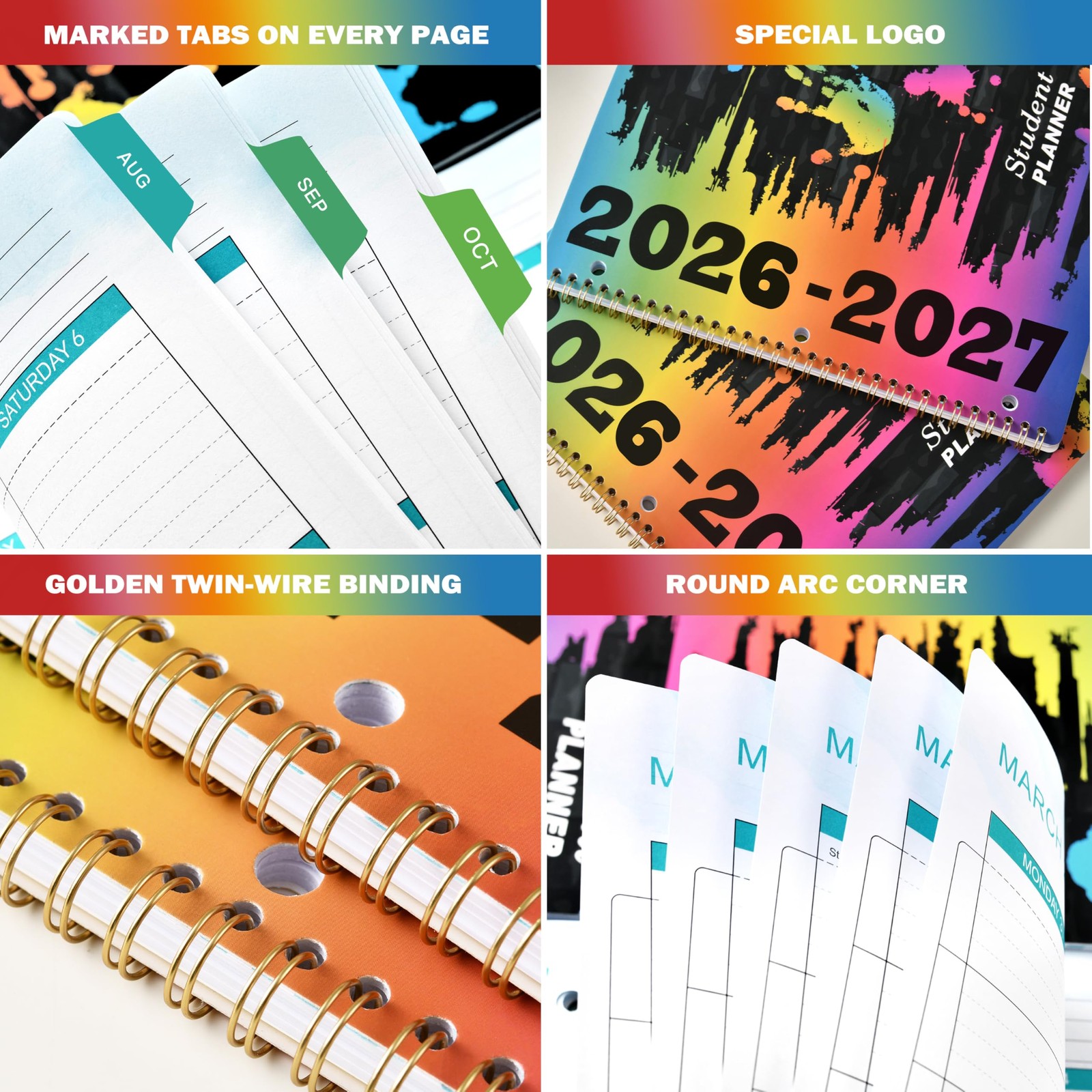 Student Planner 2026-2027 – School 9 x 11 inches, Multicolor