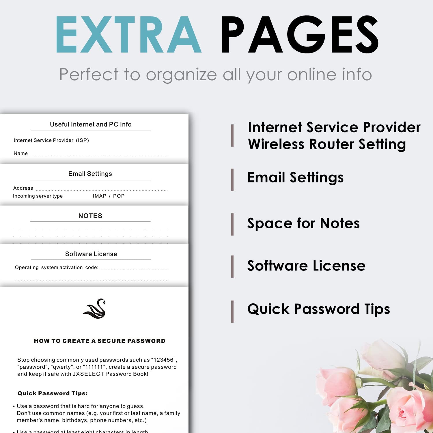 Elegant Password Book with Alphabetical Medium (5.2 x 7.6 Inch), Turquoise